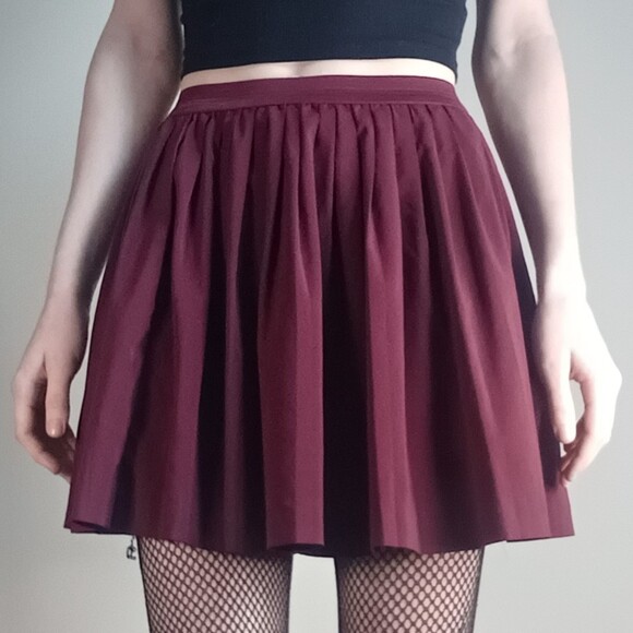 Dark Red Flowy Mini Skirt - Picture 1 of 13